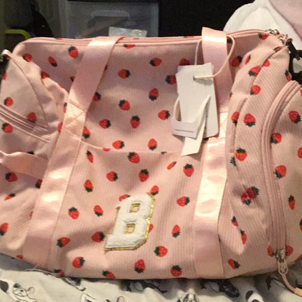 Vogewood Strawberry Duffle bag Kids overnight Bag Ballet Cheer Dance letter B.